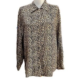 Leopard Printed Silk Blouse Button Down